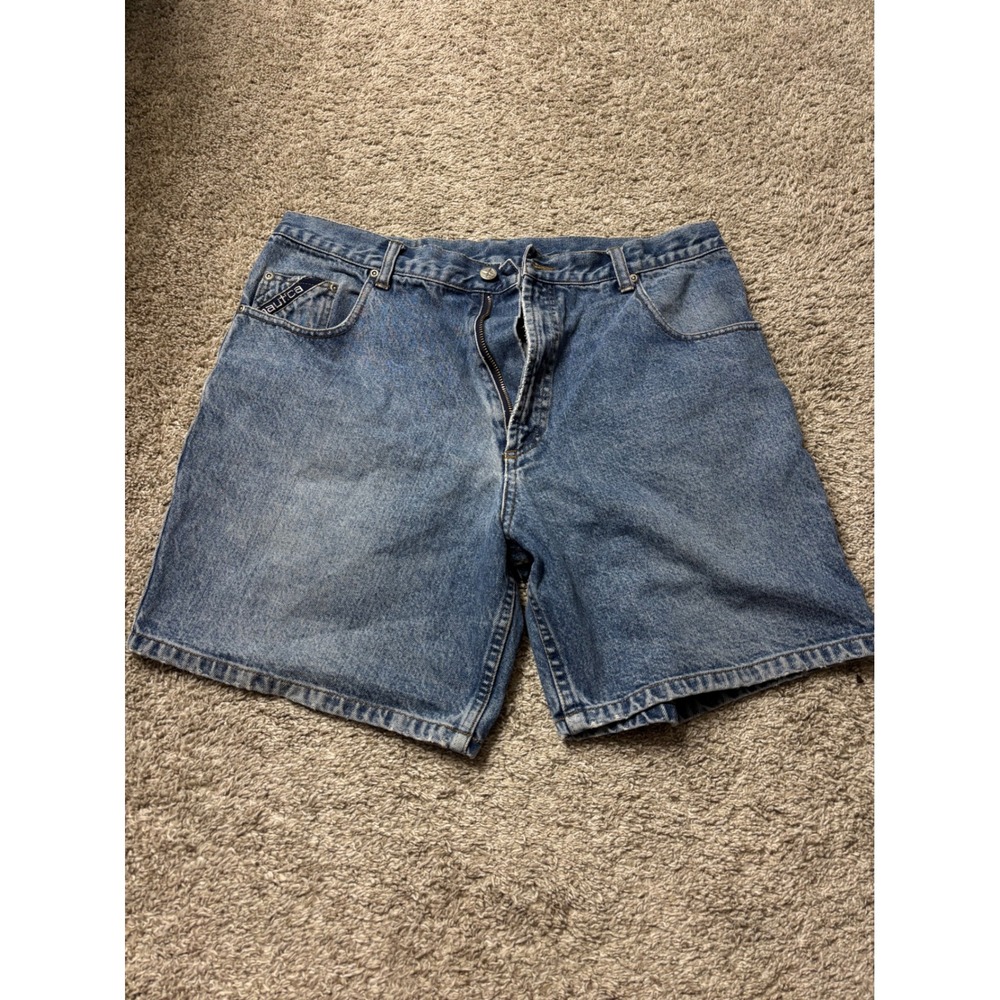 Nautica Mens Denim Shorts Size 36 Medium Wash Blue Cotton Vintage Logo Patch